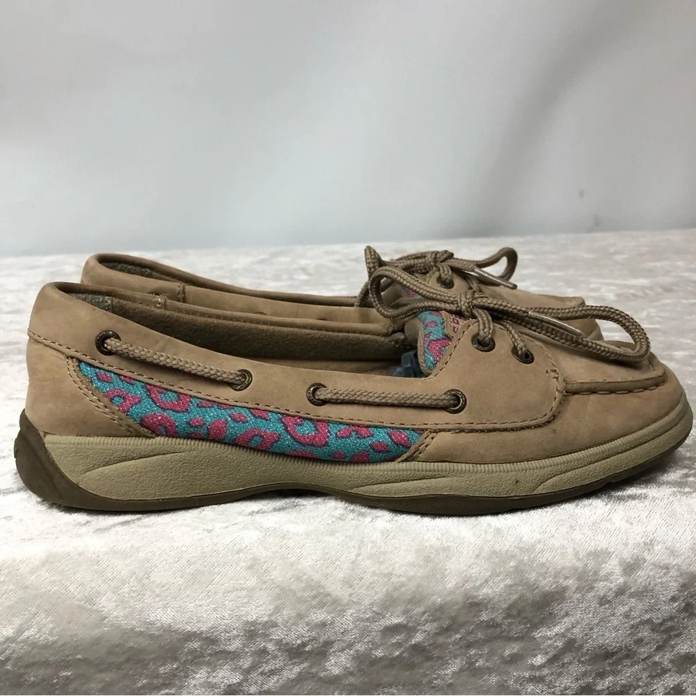 SPERRY TOP-SIDER Laguna Brown Leather Boat Shoes girls Size 3m leopard